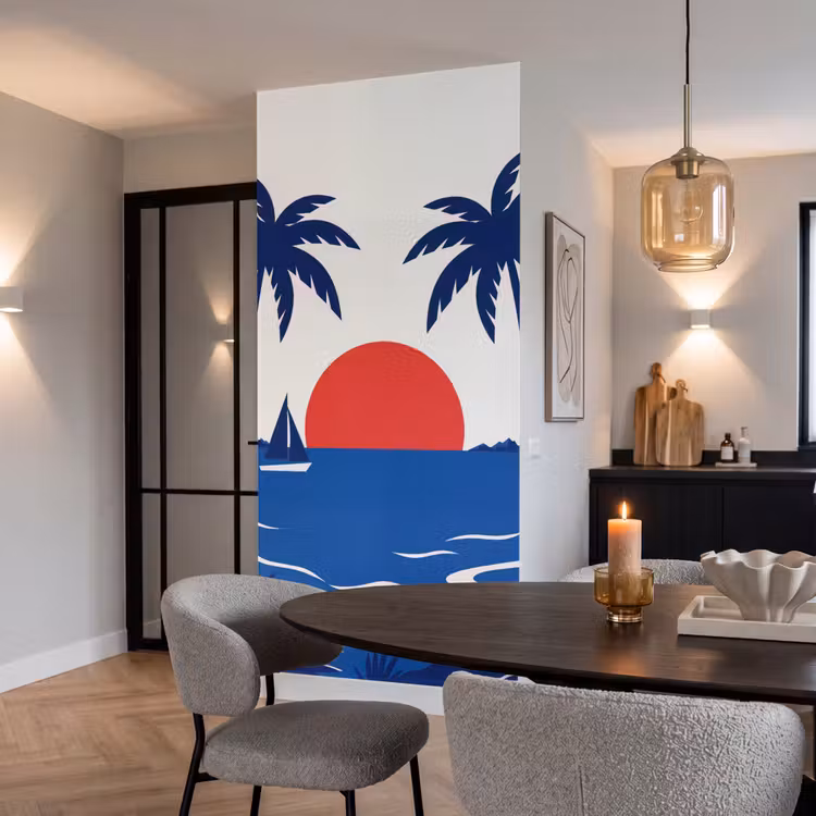Tapete - Sonnenuntergang – Meer – Palme – Tropisch – Modern - Zonsondergang - Zee - Palmboom - Tropisch - Modern Behang Vlies klein