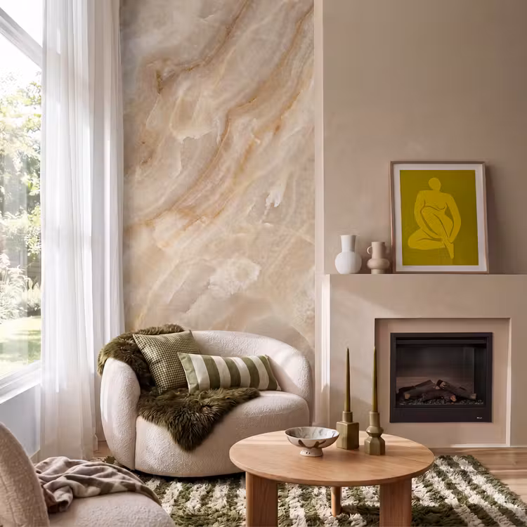Steen - Ader - Natuur - Modern - Beige Behang Vlies klein -sfeer2