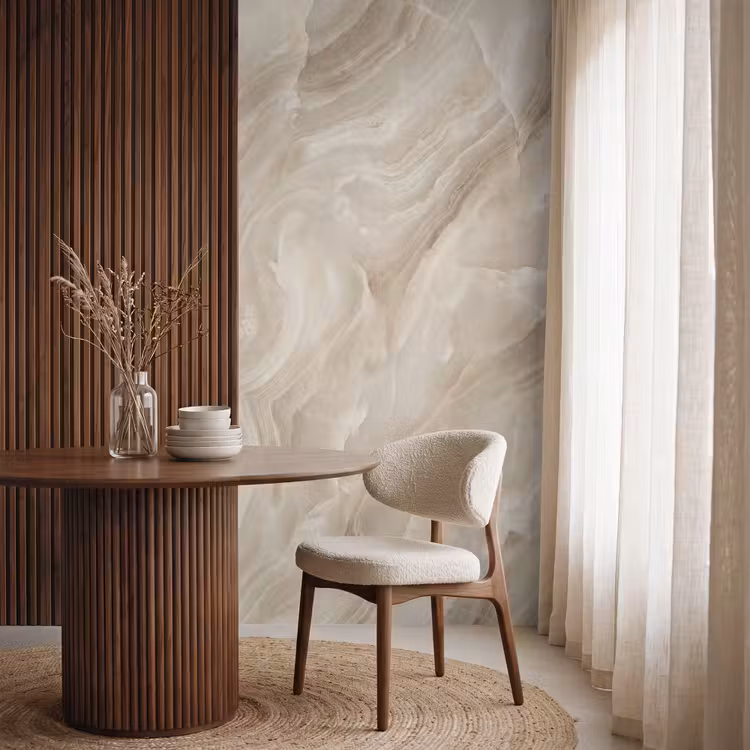 Steen - Golvend - Abstract - Beige Behang Vlies klein -sfeer1