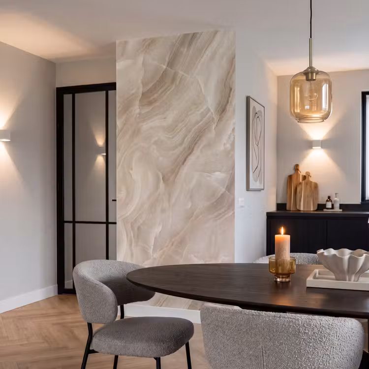 Steen - Golvend - Abstract - Beige Behang Vlies klein -sfeer3