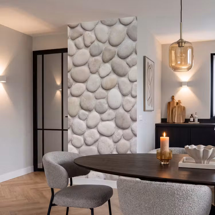 Steen - Kiezel - Natuur - Minimalistisch - Beige Behang Vlies klein -sfeer3