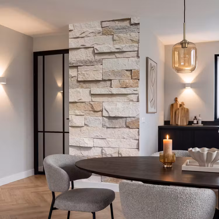 Steen - Muur - Textuur - Rustiek - Beige Behang Vlies klein -sfeer3