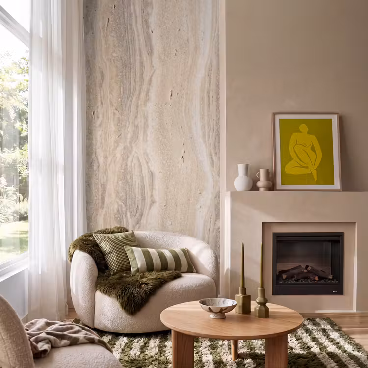 Steen - Patroon - Textuur - Natuurlijk - Beige Behang Vlies klein -sfeer2