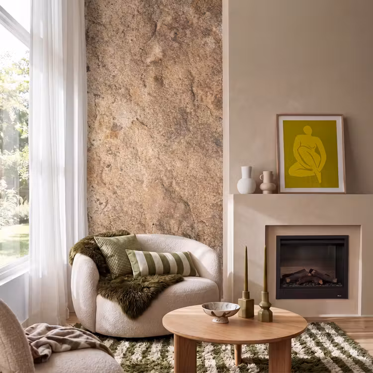 Steen - Natuur - Textuur - Abstract - Bruin Behang Vlies klein -sfeer2