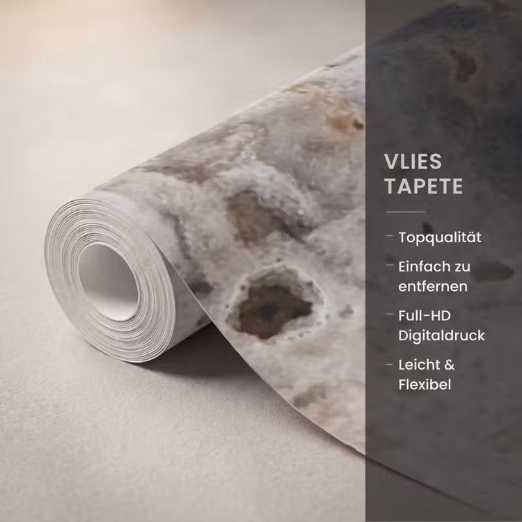 Steen - Textuur - Abstract - Beige - Wit Behang Vlies klein -USP_closeupDE
