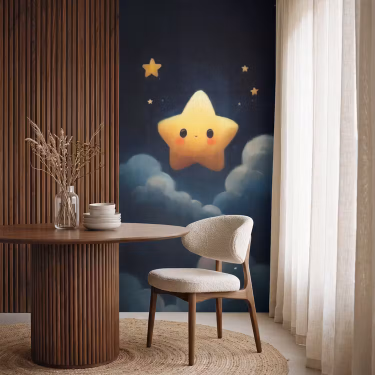 Ster - Gezichtje - Nacht - Wolken Behang Vlies klein -sfeer1