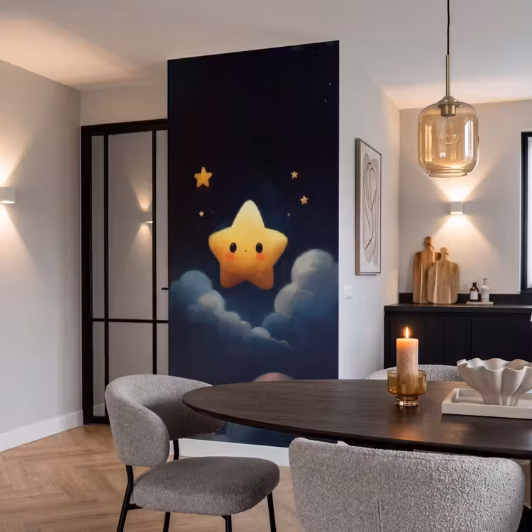 Ster - Gezichtje - Nacht - Wolken Behang Vlies klein -sfeer3