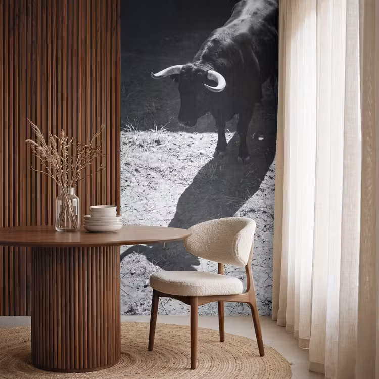 Stier - Schaduw - Dieren - Contrast - Zwart-wit Behang Vlies klein -sfeer1