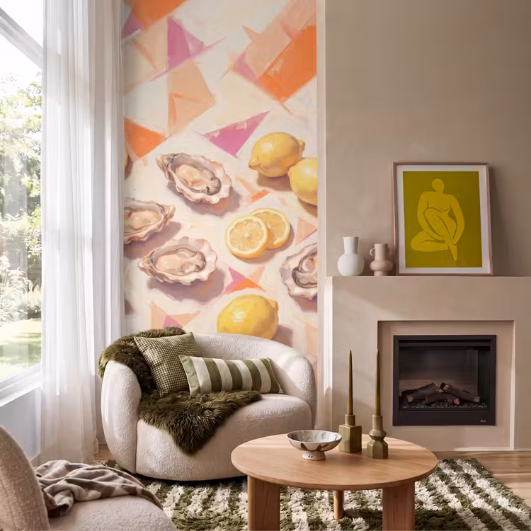 Tapete - Stillleben – Zitronen – Austern – Abstrakt – Orange - Stilleven - Citroenen - Oesters - Abstract - Oranje Behang Vlies klein