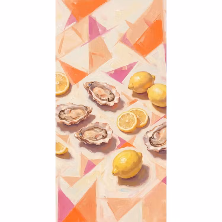 Tapete - Stillleben – Zitronen – Austern – Abstrakt – Orange - Stilleven - Citroenen - Oesters - Abstract - Oranje Behang Vlies klein