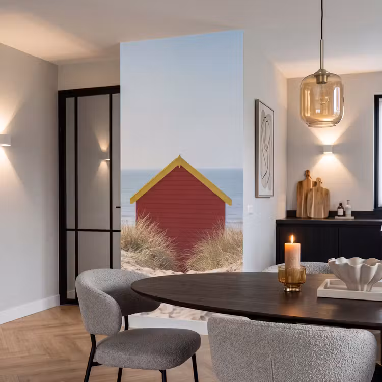 Strand - Huisjes - Kleurrijk - Duinen Behang Vlies klein -sfeer3