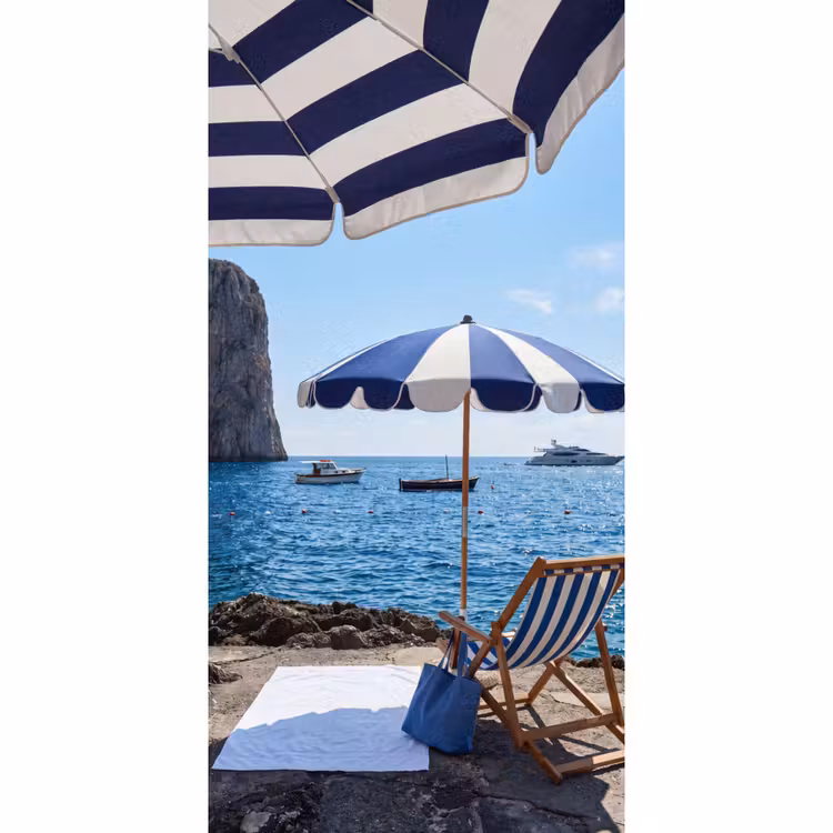 Strand - Ligstoel - Parasol - Zomer - Blauw Behang Vlies klein -3d_website