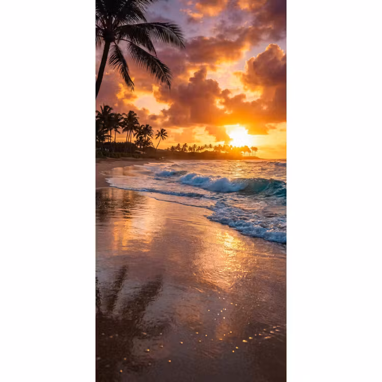 Strand - Zonsopgang - Tropisch - Natuur - Oranje Behang Vlies klein -3d_website