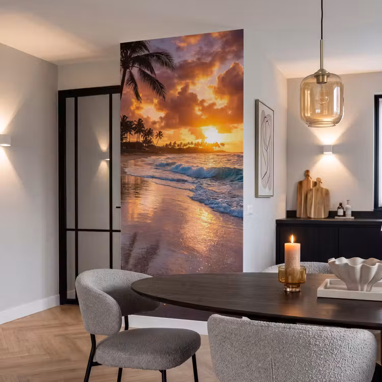 Strand - Zonsopgang - Tropisch - Natuur - Oranje Behang Vlies klein -sfeer3