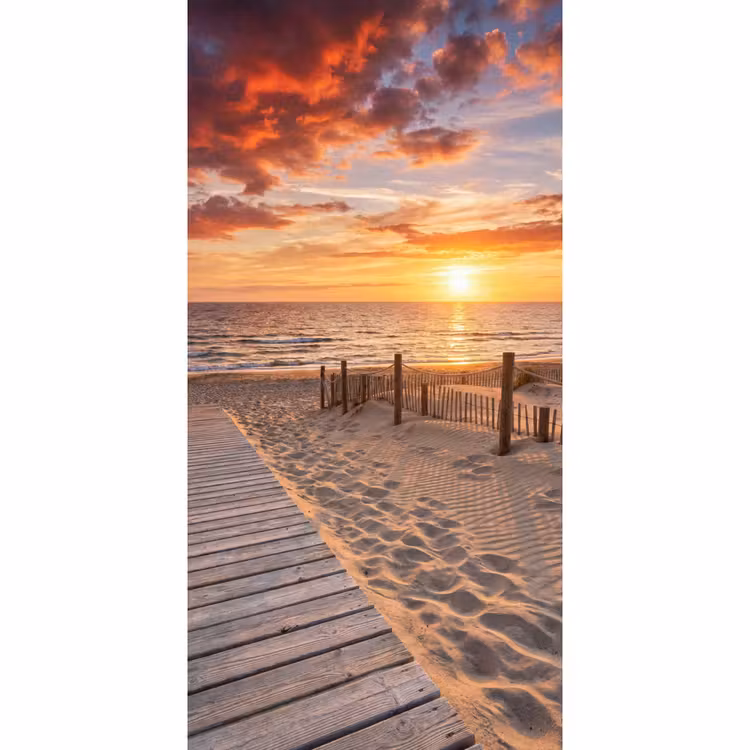 Strand - Zonsondergang - Zee - Natuur - Oranje Behang Vlies klein -3d_website