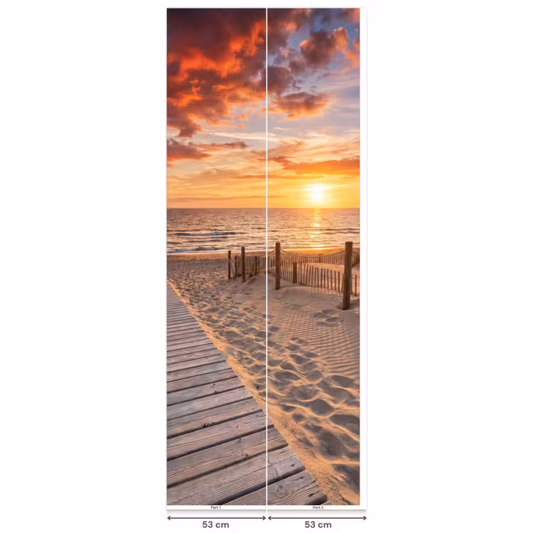 Strand - Zonsondergang - Zee - Natuur - Oranje Behang Vlies klein -USP_banen