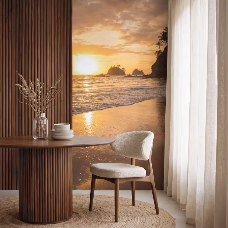 Strand - Zonsondergang - Natuur - Tropisch - Oranje Behang Vlies klein -sfeer1