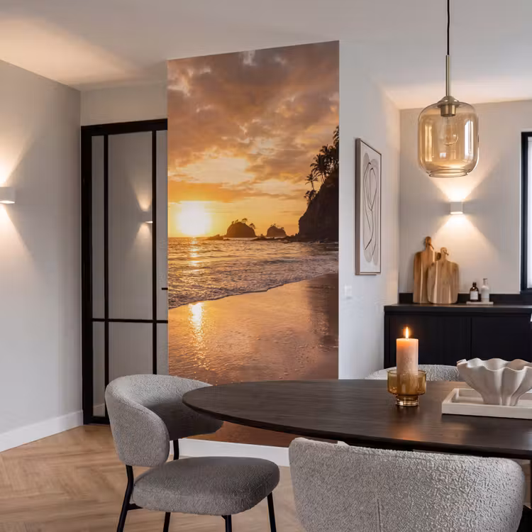 Strand - Zonsondergang - Natuur - Tropisch - Oranje Behang Vlies klein -sfeer3
