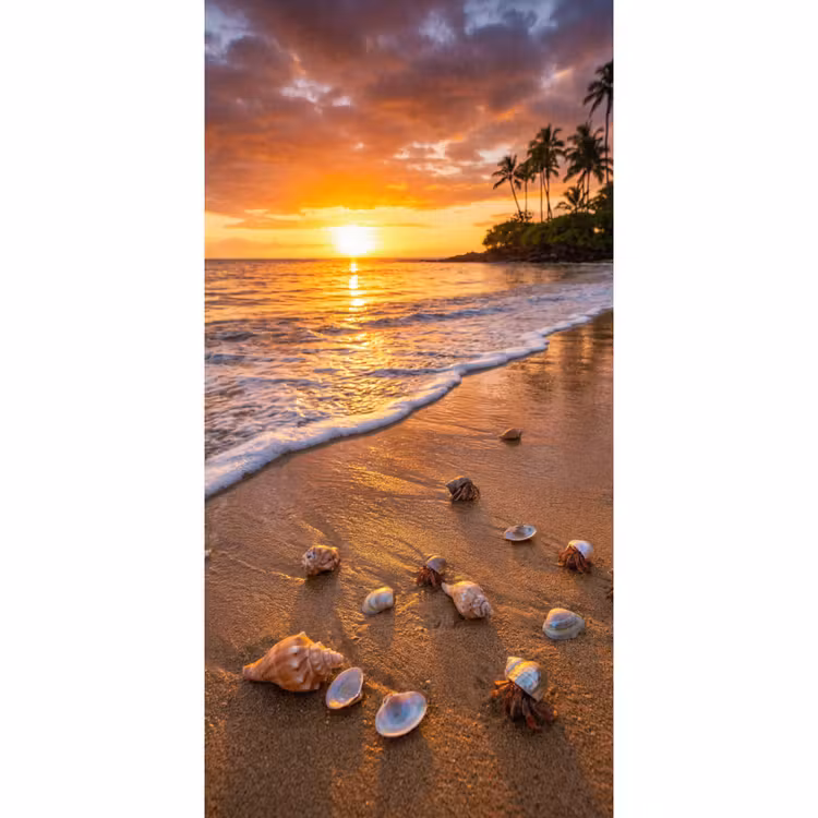 Strand - Zonsondergang - Palmbomen - Natuur - Oranje Behang Vlies klein -3d_website