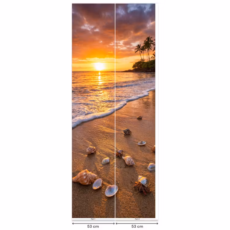 Strand - Zonsondergang - Palmbomen - Natuur - Oranje Behang Vlies klein -USP_banen