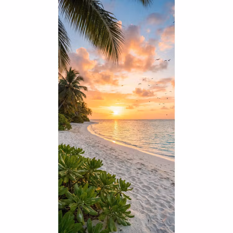 Strand - Zonsondergang - Palmbomen - Tropisch - Natuur Behang Vlies klein -3d_website