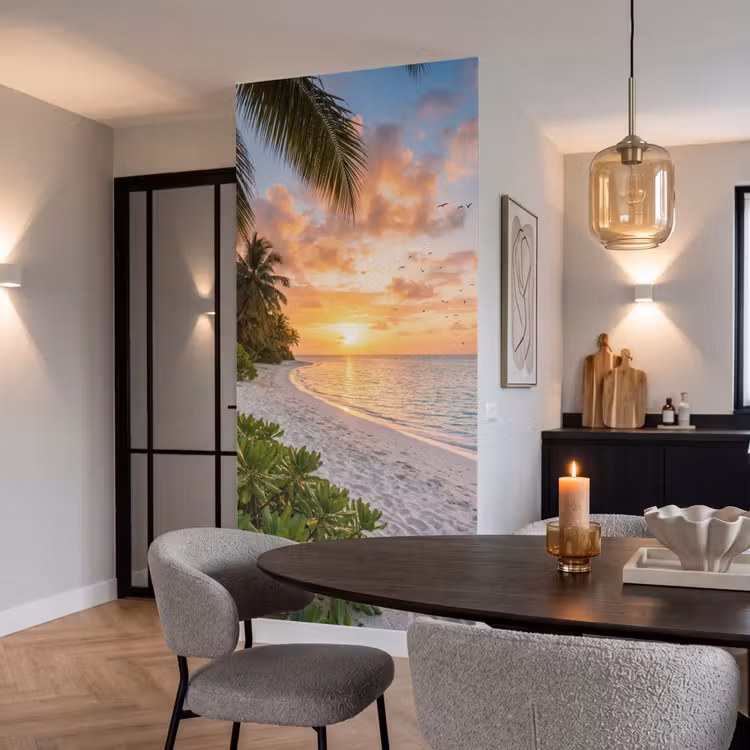 Strand - Zonsondergang - Palmbomen - Tropisch - Natuur Behang Vlies klein -sfeer3