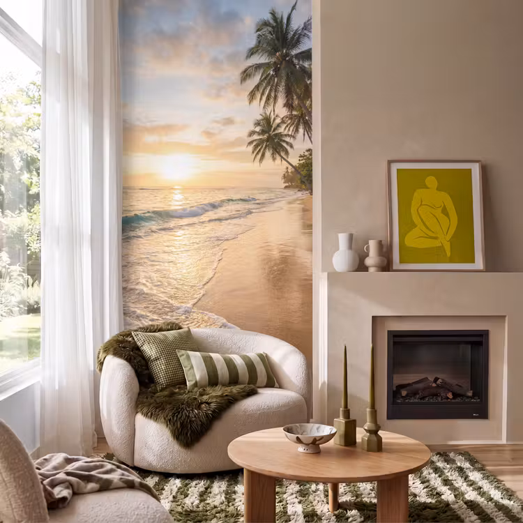 Strand - Zonsondergang - Tropisch - Natuur - Goud Behang Vlies klein -sfeer2