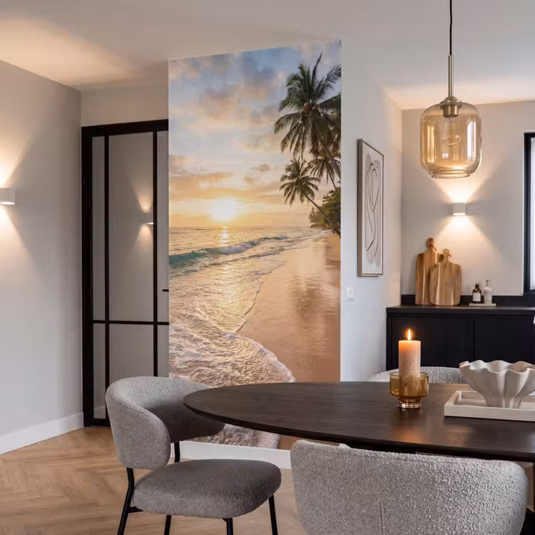 Strand - Zonsondergang - Tropisch - Natuur - Goud Behang Vlies klein -sfeer3