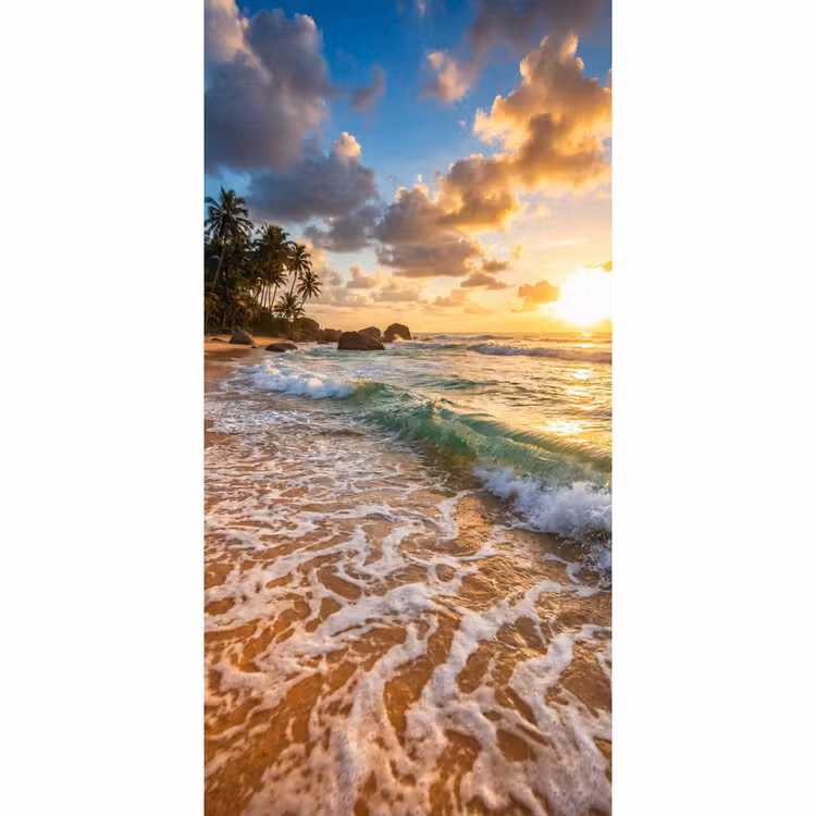 Strand - Zonsondergang - Golven - Natuur - Goud Behang Vlies klein -3d_website