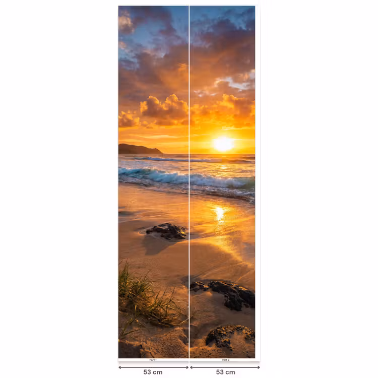 Strand - Zonsondergang - Golven - Natuur - Oranje Behang Vlies klein -USP_banen