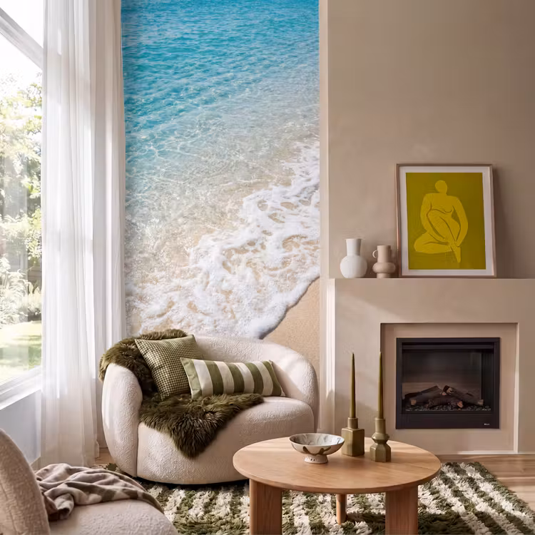 Strand - Water - Natuur - Blauw - Beige Behang Vlies klein -sfeer2