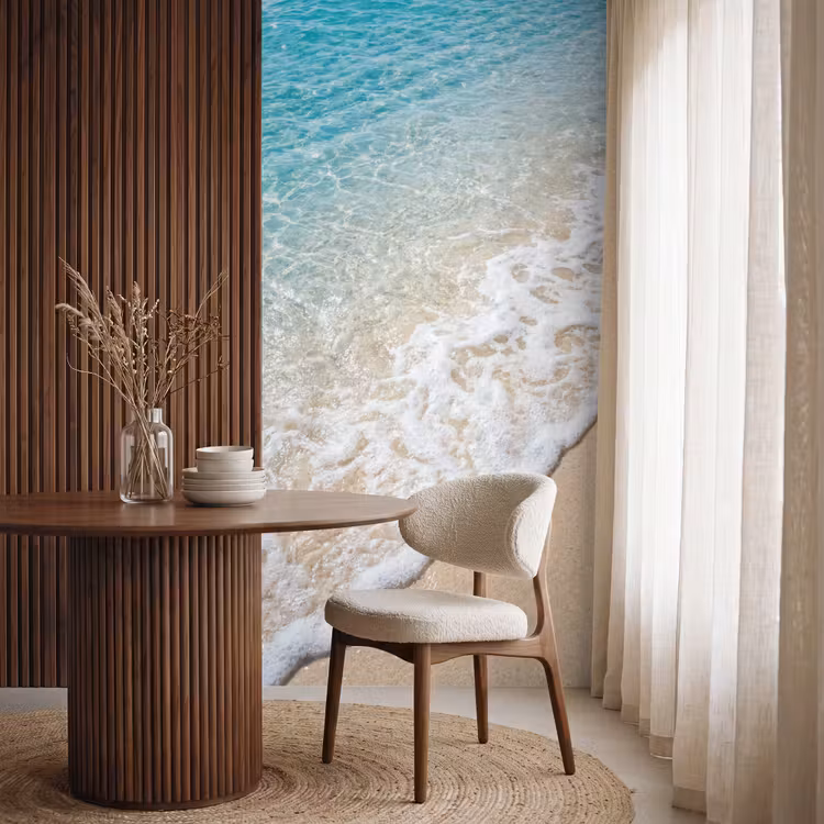 Strand - Water - Natuur - Blauw - Beige Behang Vlies klein -sfeer1