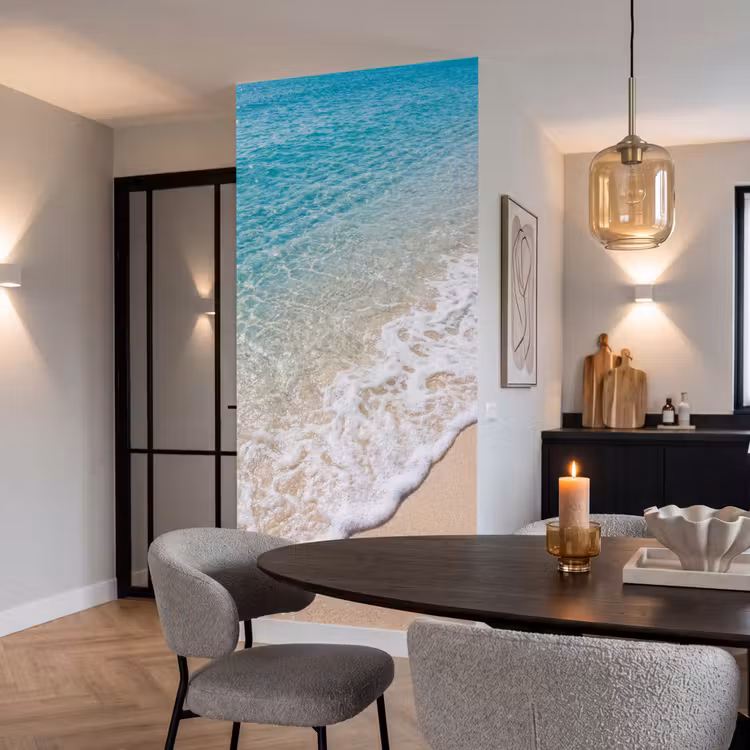Strand - Water - Natuur - Blauw - Beige Behang Vlies klein -sfeer3