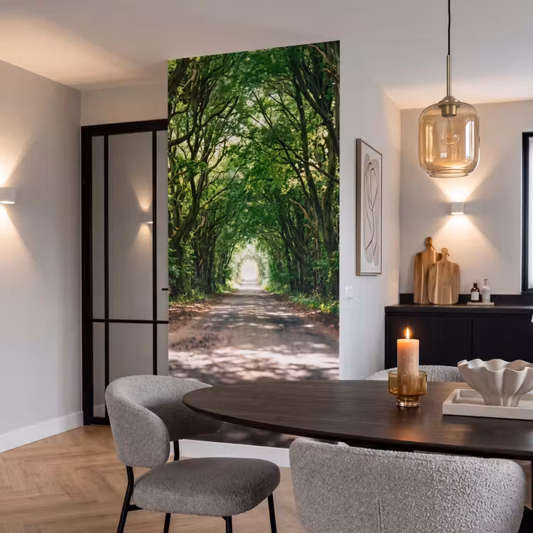 Weg - Bomen - Natuur - Groen Behang Vlies klein -sfeer3