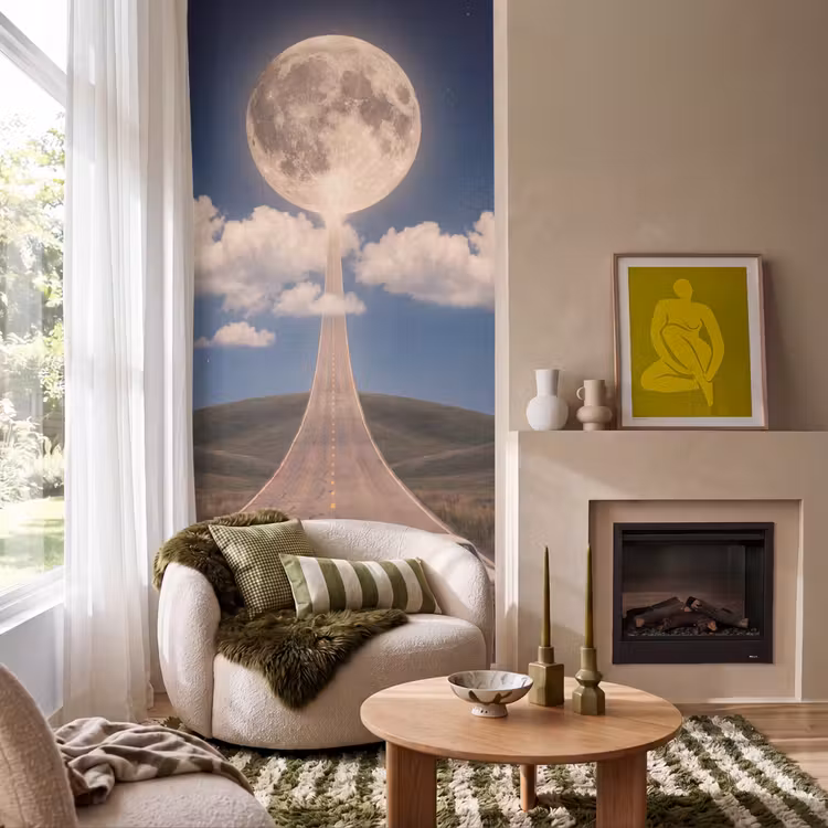 Tapete - Straße – Mond – Nacht - Weg - Maan - Nacht Behang Vlies klein
