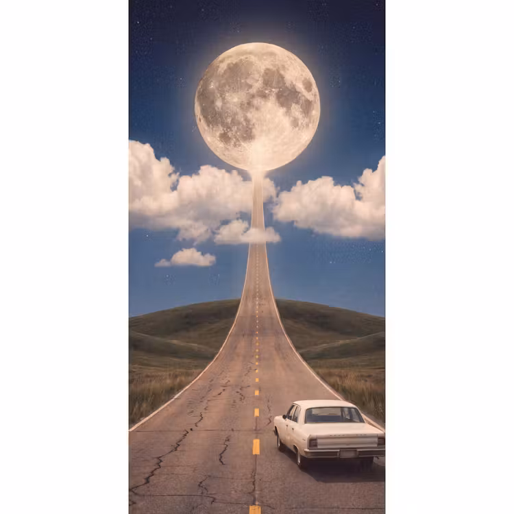 Tapete - Straße – Mond – Nacht - Weg - Maan - Nacht Behang Vlies klein