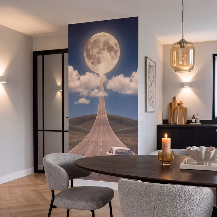 Tapete - Straße – Mond – Nacht - Weg - Maan - Nacht Behang Vlies klein