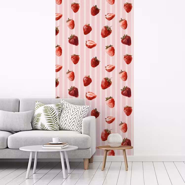 Strepen - Aardbei - Roze fotobehang vinyl groot 64 -woonkamer