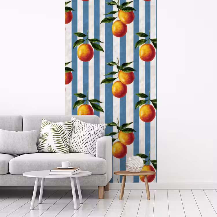 Strepen - Citroen - Blauw fotobehang vinyl groot 64 -woonkamer