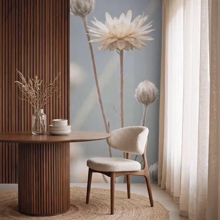 Strobloemen - Wit - Daglicht Behang Vlies klein -sfeer1