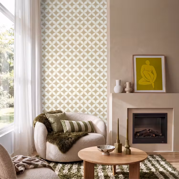 Symmetrisch - Motief - Beige Behang Vlies klein 1076 -sfeer2