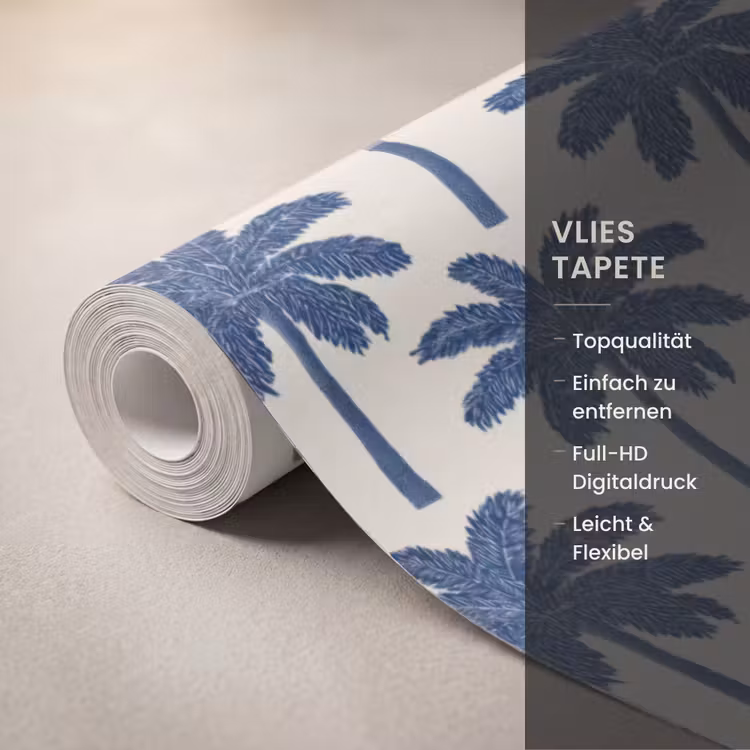 Symmetrisch - Palm - Blauw Behang Vlies klein 1076 -USP_closeupDE