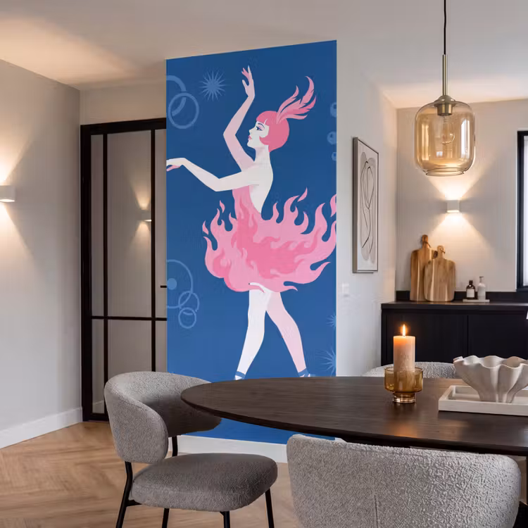 Danseres - Vlammenrok - Abstract - Roze - Blauw Behang Vlies klein -sfeer3