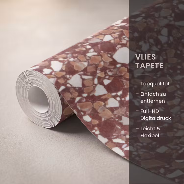 Tapete - Terrazzo – Muster – Steinstruktur – Rotbraun - Terrazzo - Patroon - Steentextuur - Roodbruin Behang Vlies klein 1076