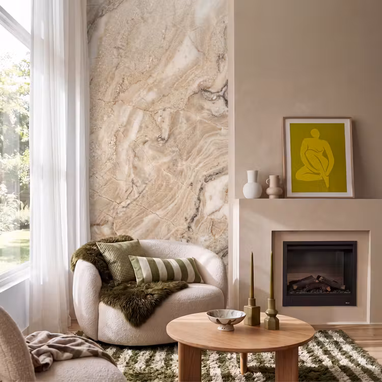 Textuur - Aders - Abstract - Modern - Beige Behang Vlies klein -sfeer2