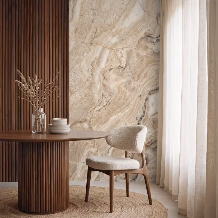 Textuur - Aders - Abstract - Modern - Beige Behang Vlies klein -sfeer1