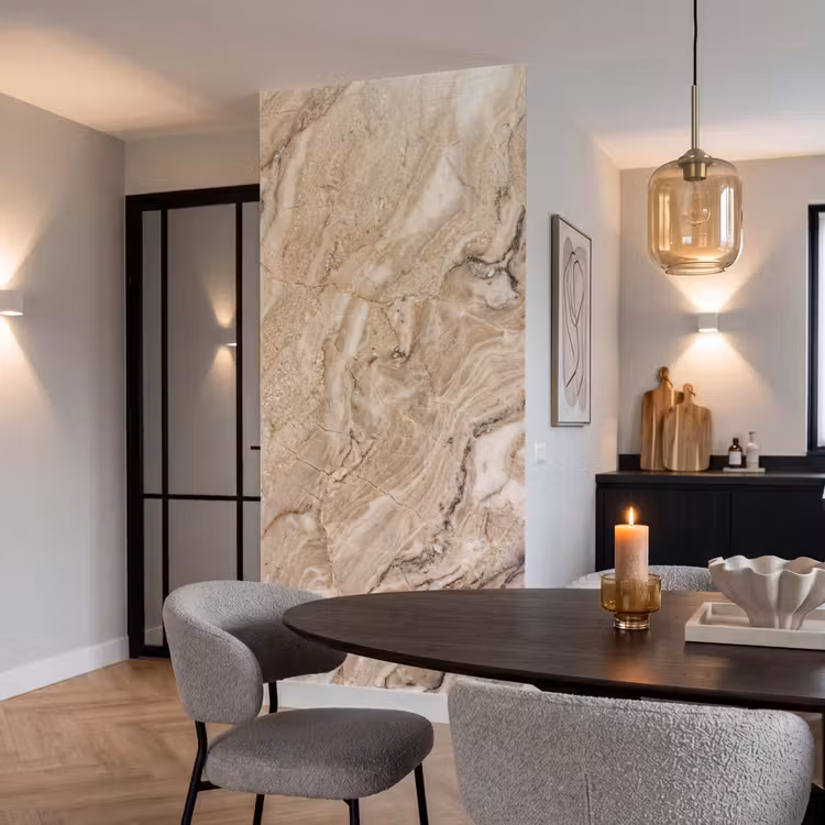 Textuur - Aders - Abstract - Modern - Beige Behang Vlies klein -sfeer3