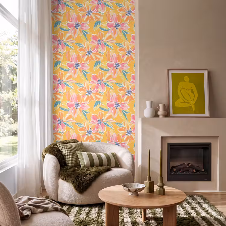 Textuur - Bloemen - Kleurrijk Behang Vlies klein 1076 -sfeer2