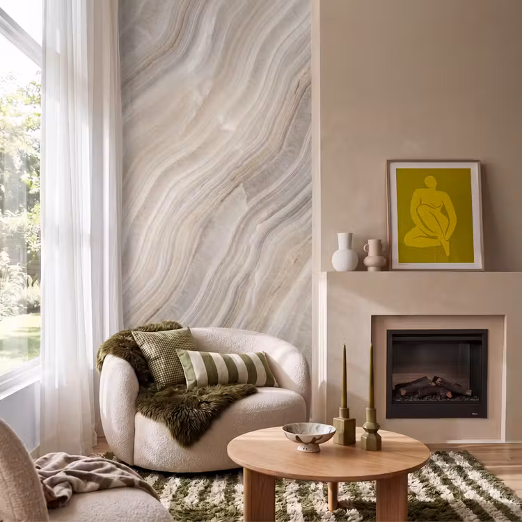 Textuur - Golvend - Abstract - Modern - Beige Behang Vlies klein -sfeer2