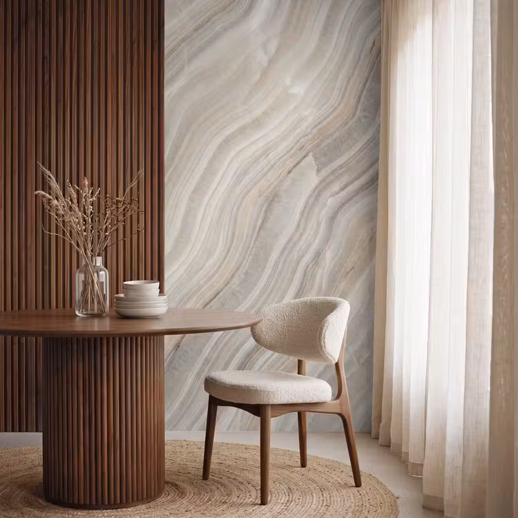 Textuur - Golvend - Abstract - Modern - Beige Behang Vlies klein -sfeer1